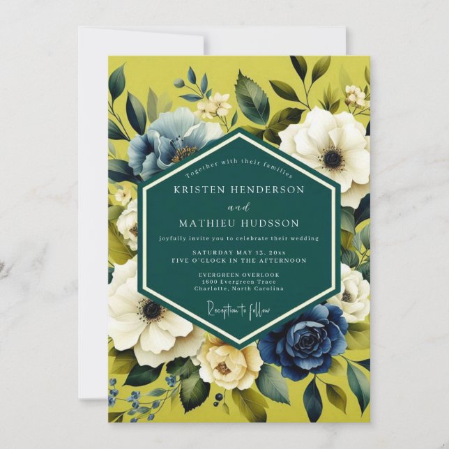 Convite Casamento Flor de Índigo Chartreuse (Frente)