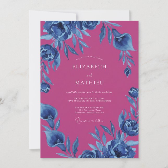 Convite Casamento Flor de Índigo Magenta (Frente)