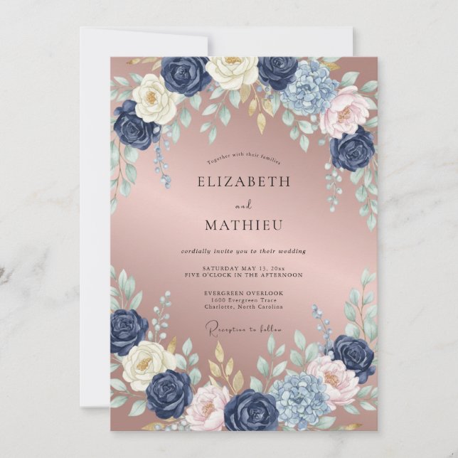 Convite Casamento Flor de Índigo Malva (Frente)