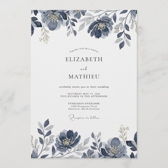 Convite Casamento Flor de Indigo Pintado (Frente)