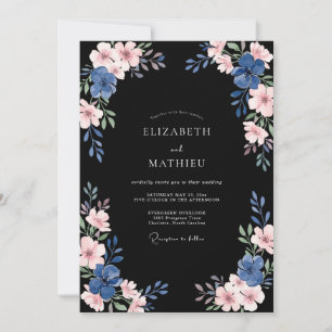 Convite Casamento Flor de Índigo Preto