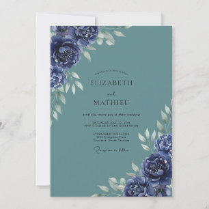 Convite Casamento Flor de Índigo Slate