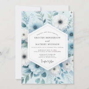 Convite Casamento Flor de Inverno Azul Empoeirado