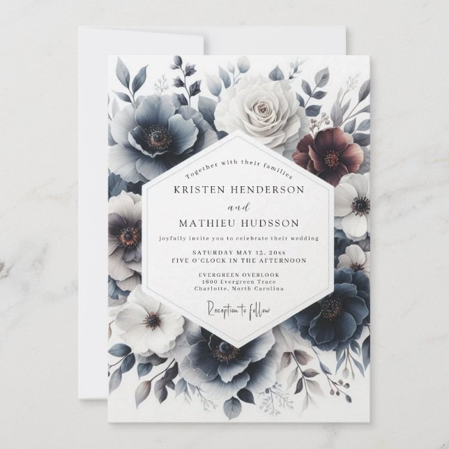 Convite Casamento Flor de Inverno Índigo (Frente)