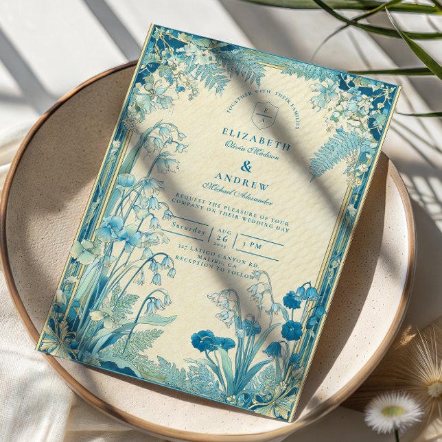 Convite Casamento Flor de Jardim Azul Antigo (Criador carregado)