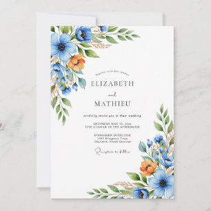Convite Casamento Flor de Laranja Azul