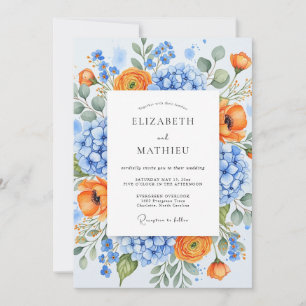 Convite Casamento Flor de Laranja Azul Verdejante