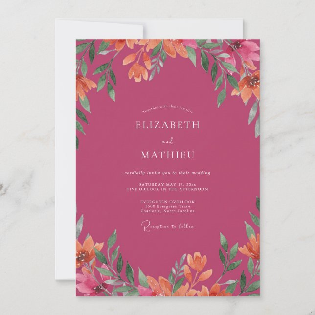 Convite Casamento Flor de Laranjeira Magenta (Frente)