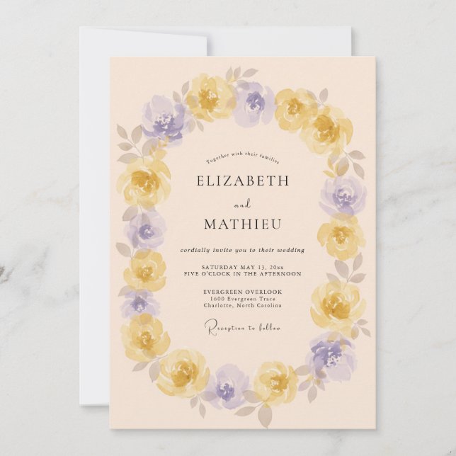 Convite Casamento Flor de Lavanda Amarela (Frente)