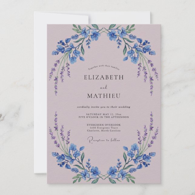 Convite Casamento Flor de Lavanda Art Nouveau (Frente)