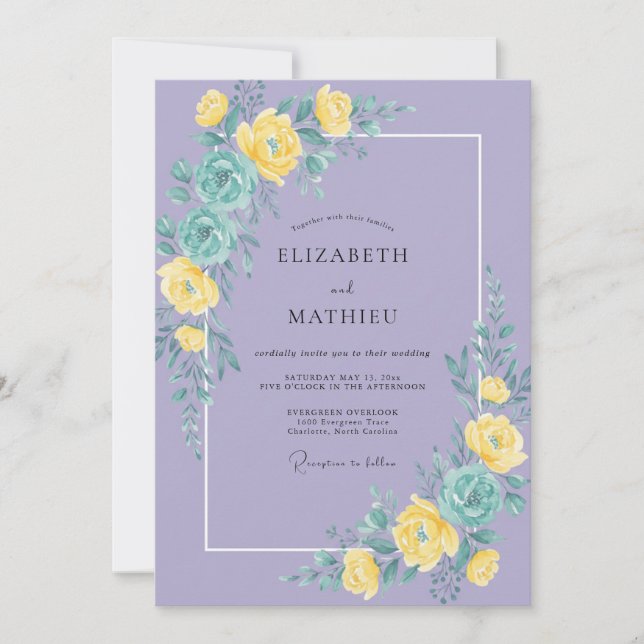 Convite Casamento Flor de Lavanda Brilhante (Frente)