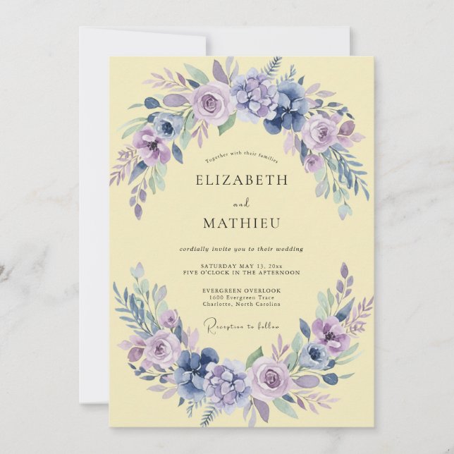 Convite Casamento Flor de Lavanda com Creme de Manteiga (Frente)