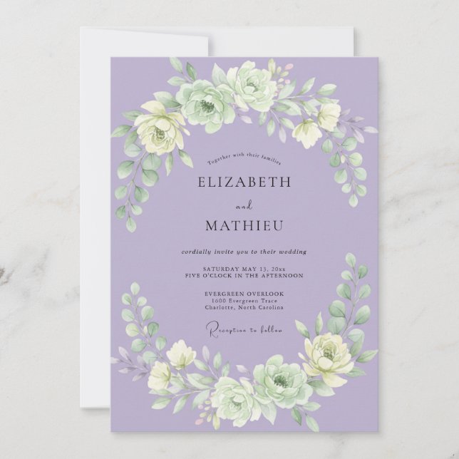 Convite Casamento Flor de Lavanda e Hortelã (Frente)