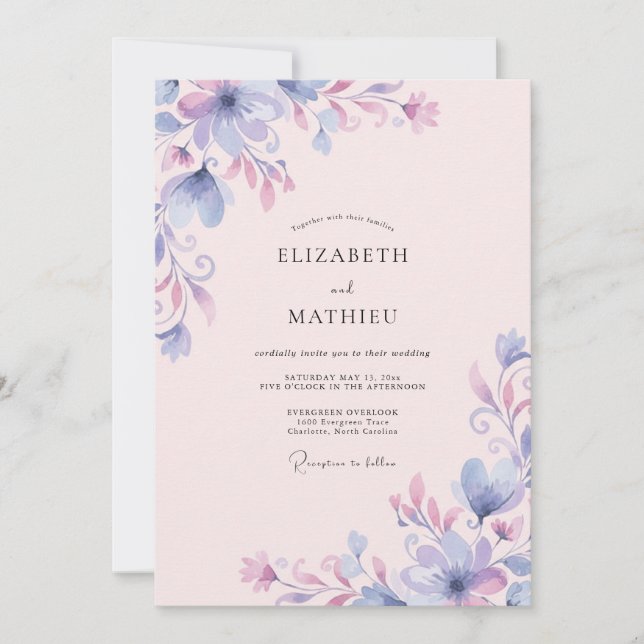 Convite Casamento Flor de Lavanda e Periwinkle (Frente)