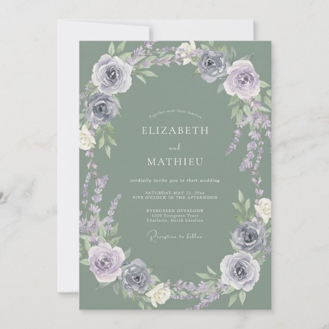 Convite Casamento Flor de Lavanda Empoeirada (Frente)