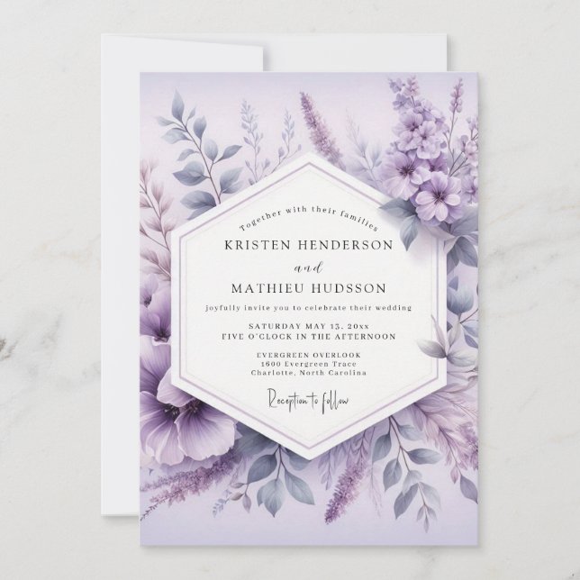 Convite Casamento Flor de Lavanda Etérea (Frente)