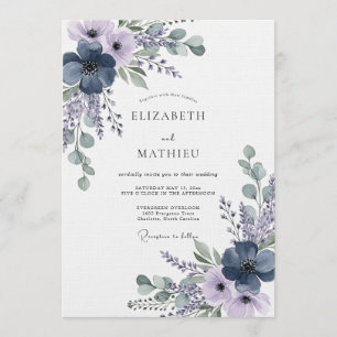 Convite Casamento Flor de Lavanda Etérea Marinho