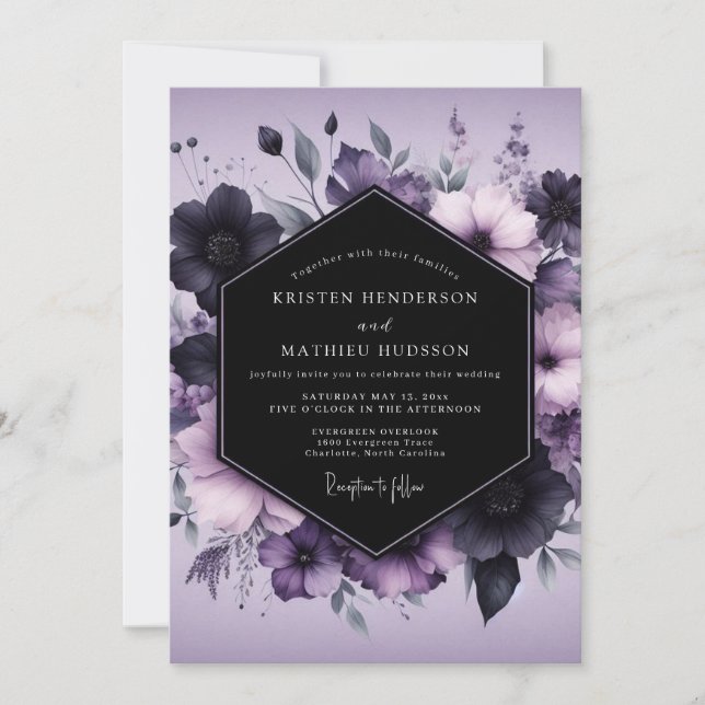 Convite Casamento Flor de Lavanda Gótica (Frente)
