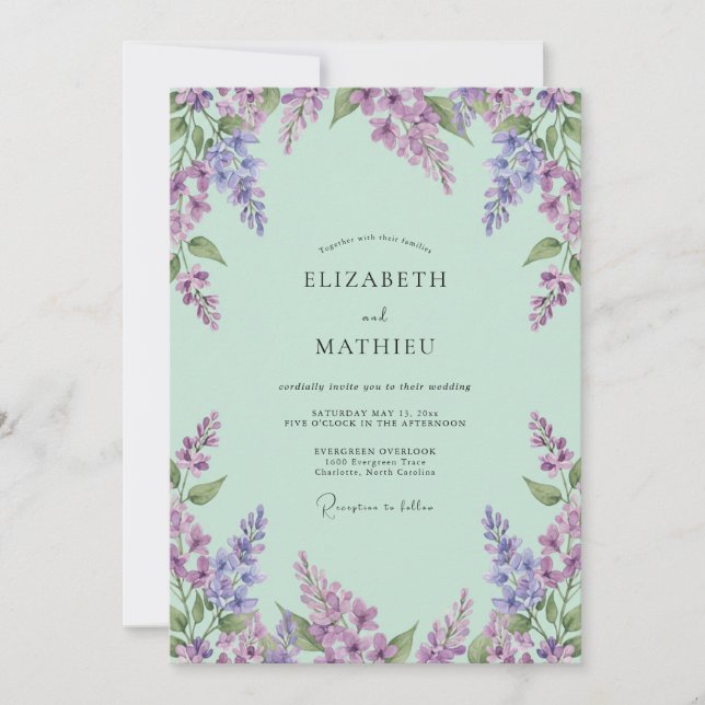Convite Casamento Flor de Lavanda Menta (Frente)