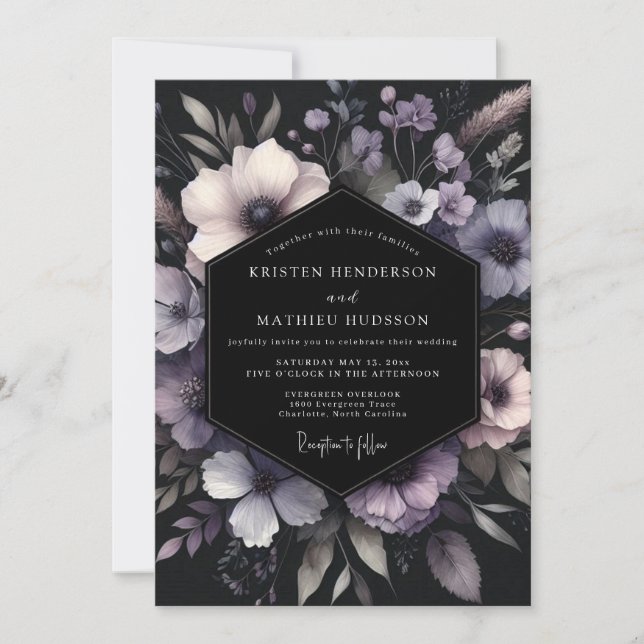 Convite Casamento Flor de Lavanda Noir (Frente)