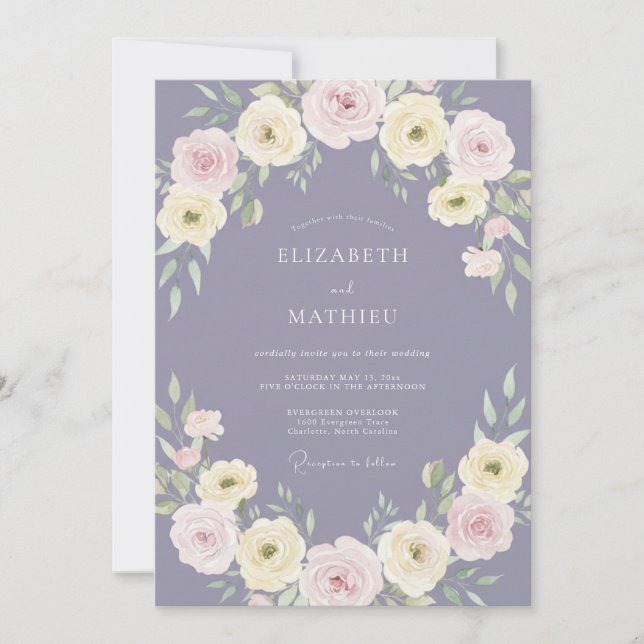Convite Casamento Flor de Lavanda Pastel (Frente)