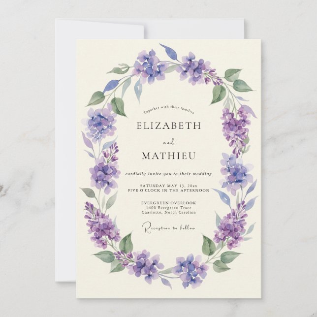Convite Casamento Flor de Lavanda Pintada (Frente)