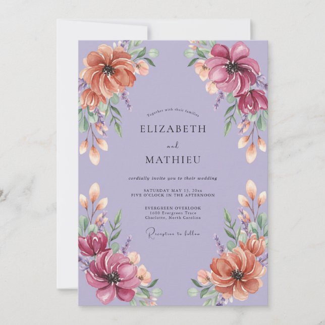 Convite Casamento Flor de Lavanda Pintada (Frente)