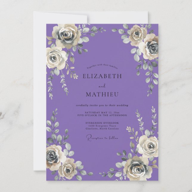 Convite Casamento Flor de Lavanda Prata (Frente)