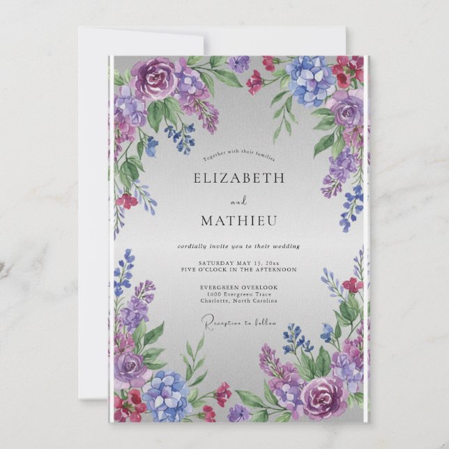 Convite Casamento Flor de Lavanda Roxa (Frente)