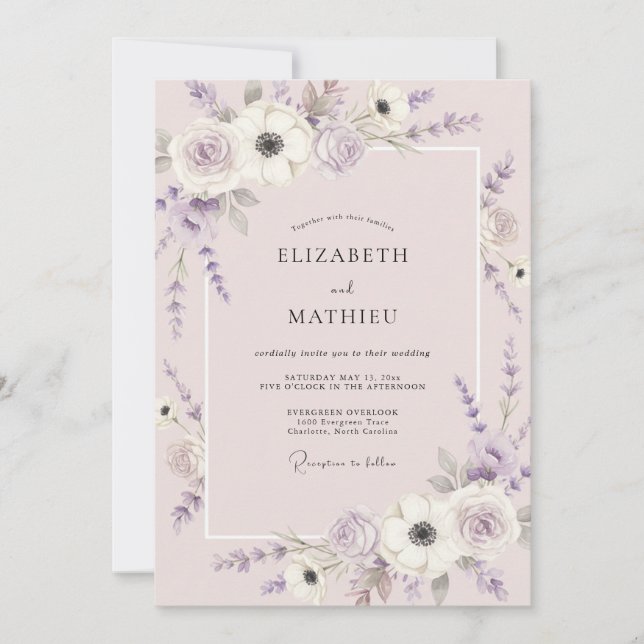 Convite Casamento Flor de Lavanda Serena (Frente)