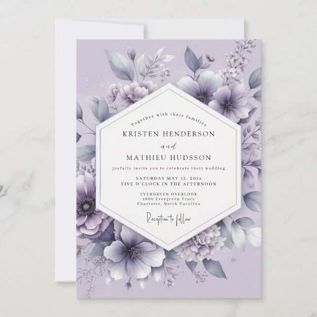 Convite Casamento Flor de Lavanda Vaporosa (Frente)