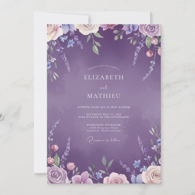 Convite Casamento Flor de Lavanda Violeta (Frente)