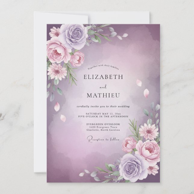Convite Casamento Flor de Lilás Âmbar (Frente)