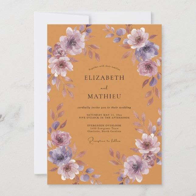 Convite Casamento Flor de Lilás Âmbar (Frente)