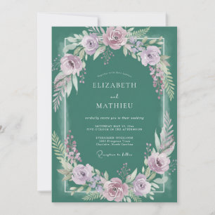 Convite Casamento Flor de Lilás Azul Esverdeado Intenso