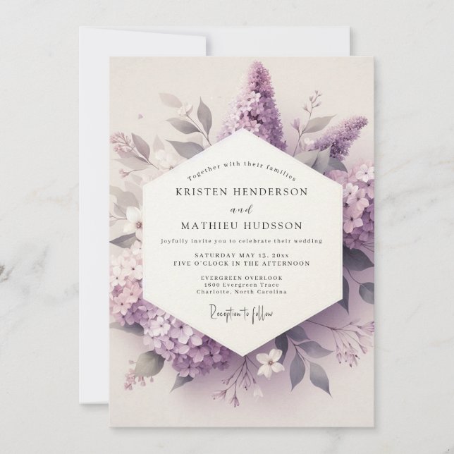 Convite Casamento Flor de Lilás Etéreo (Frente)