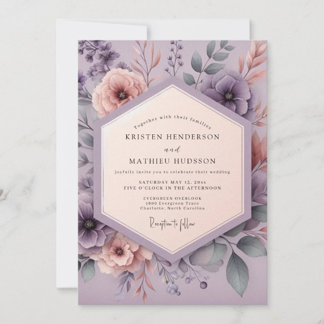 Convite Casamento Flor de Lilás Etéreo (Frente)
