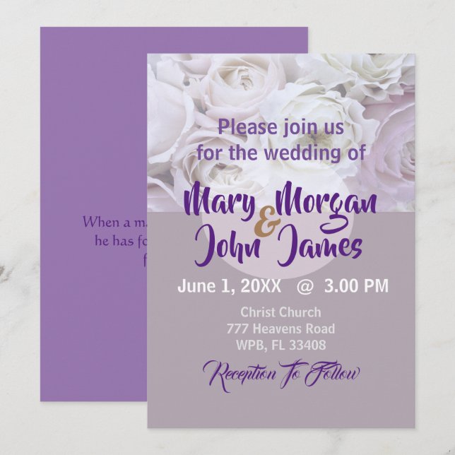 Convite Casamento Flor de Lilás Lavanda Rosa (Frente/Verso)