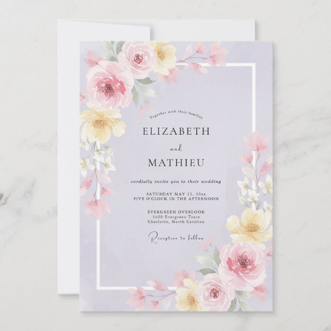 Convite Casamento Flor de Lilás Manteiga (Frente)