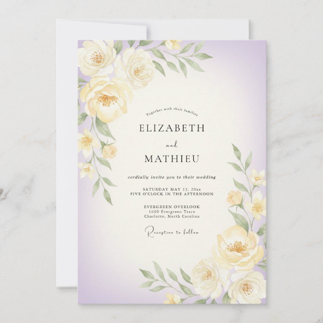 Convite Casamento Flor de Lilás Manteiga (Frente)