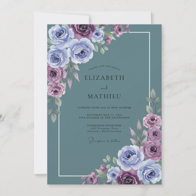 Convite Casamento Flor de Lilás Slate (Frente)