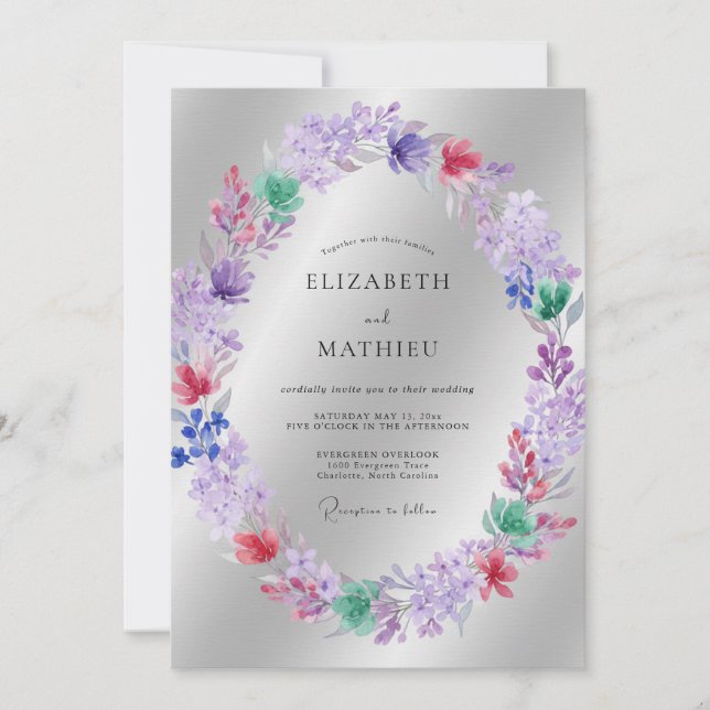 Convite Casamento Flor de Lilás Suave (Frente)