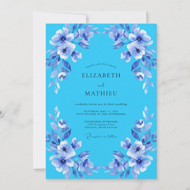 Convite Casamento Flor de Lírio Azul Celeste (Frente)