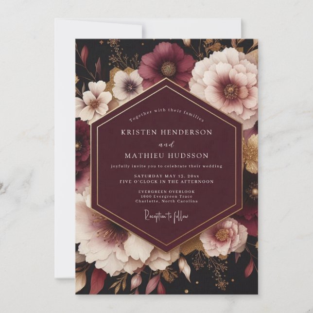 Convite Casamento Flor de Luxo Ameixa (Frente)