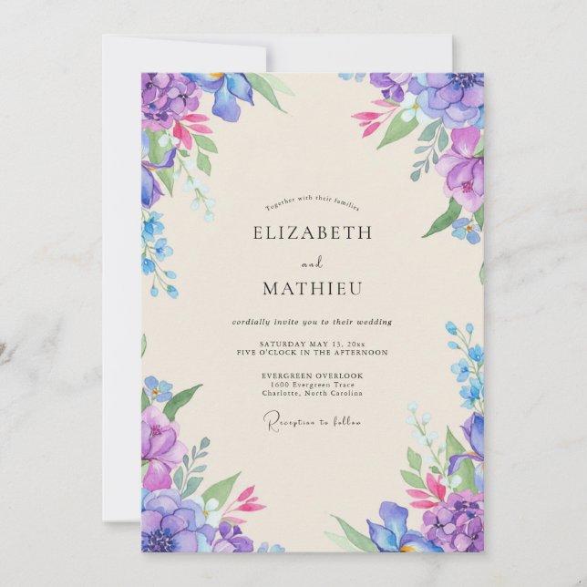 Convite Casamento Flor de Magenta Âmbar (Frente)