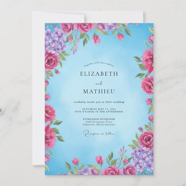 Convite Casamento Flor de Magenta Azure (Frente)