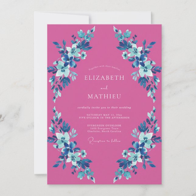 Convite Casamento Flor de Magenta Azure (Frente)