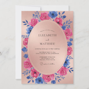 Convite Casamento Flor de Magenta Cobalto