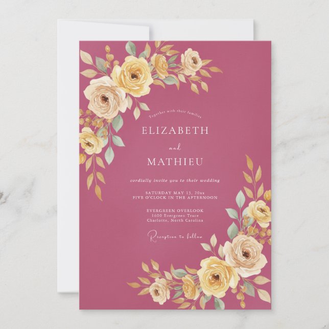Convite Casamento Flor de Magenta Empoeirada (Frente)