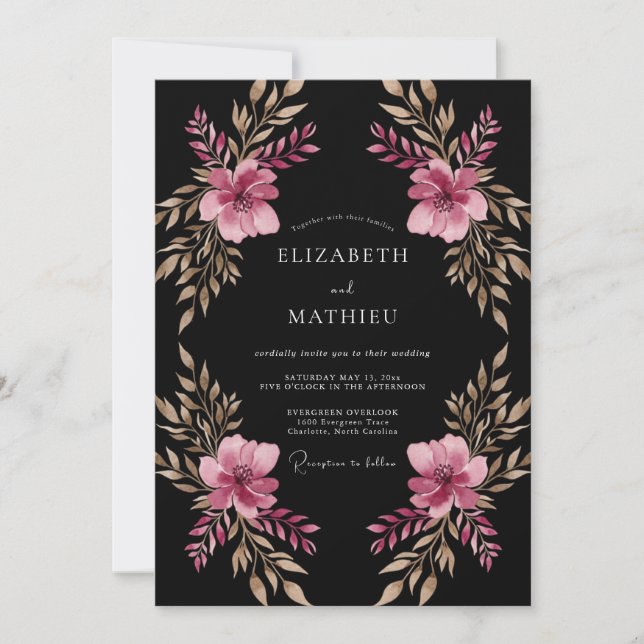 Convite Casamento Flor de Magenta Pintura (Frente)